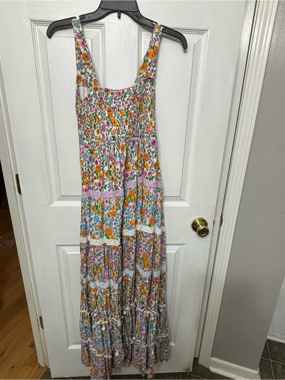 crown & ivy White Floral Tiered Maxi Dress with Pink & Yellow Flowers - Picture 2 of 3